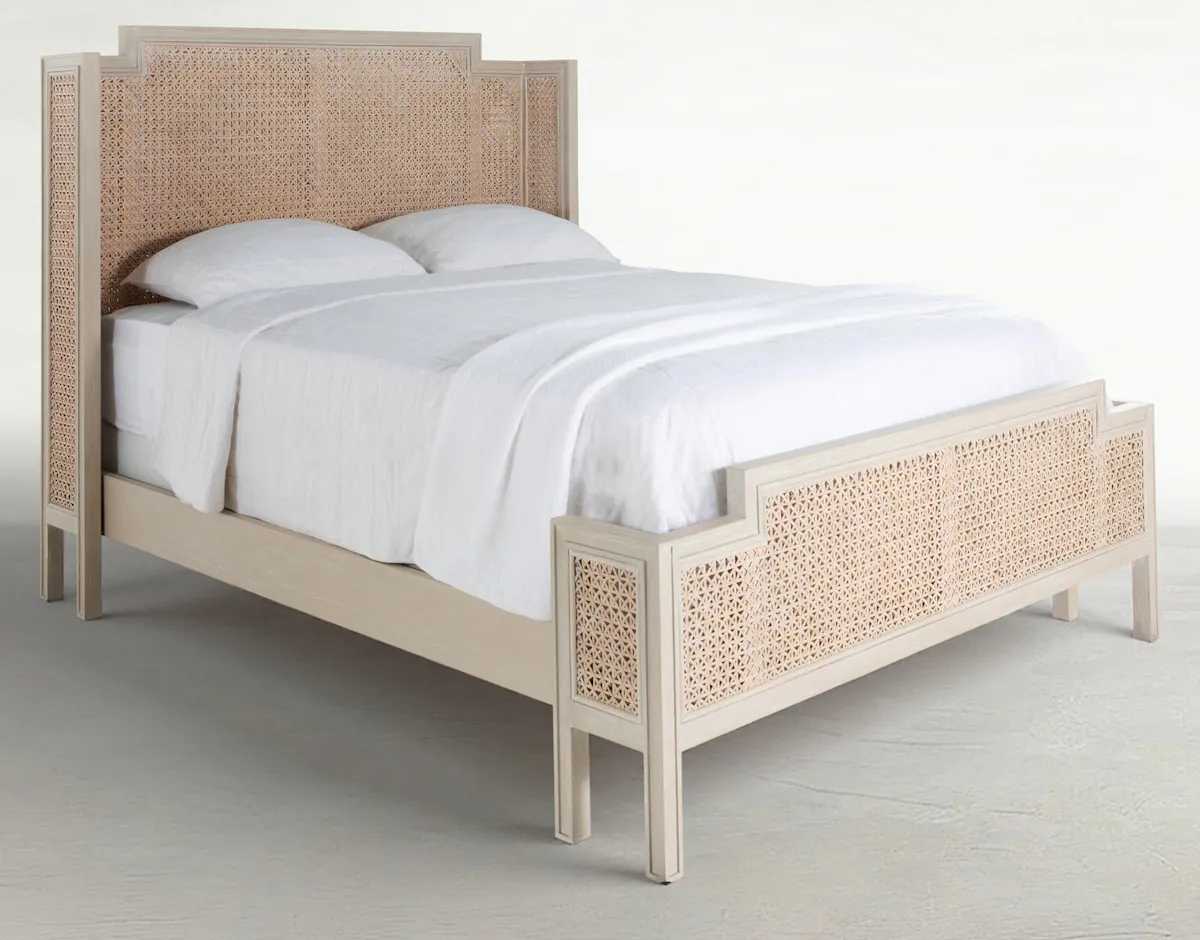 Gabby Home SCH-175593 Camille Natural Rattan Wood Transitional Cane Bed - King, White Ivory Gabby Home SCH-175593 Camille Natural Rattan Wood Transitional Cane Bed - King, White Ivory