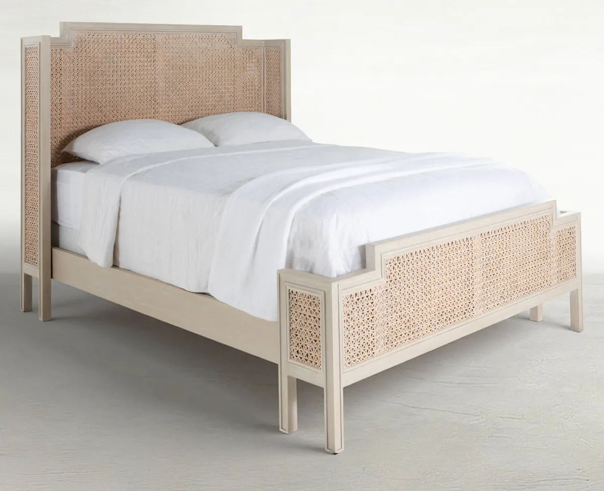 Gabby Home SCH-175593 Camille Natural Rattan Wood Transitional Cane Bed - King, White Ivory Gabby Home SCH-175593 Camille Natural Rattan Wood Transitional Cane Bed - King, White Ivory