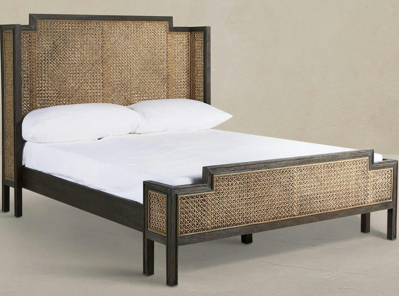 Gabby Home SCH-169345 Camille Natural Rattan Wood Transitional Cane Bed – Queen, Brown