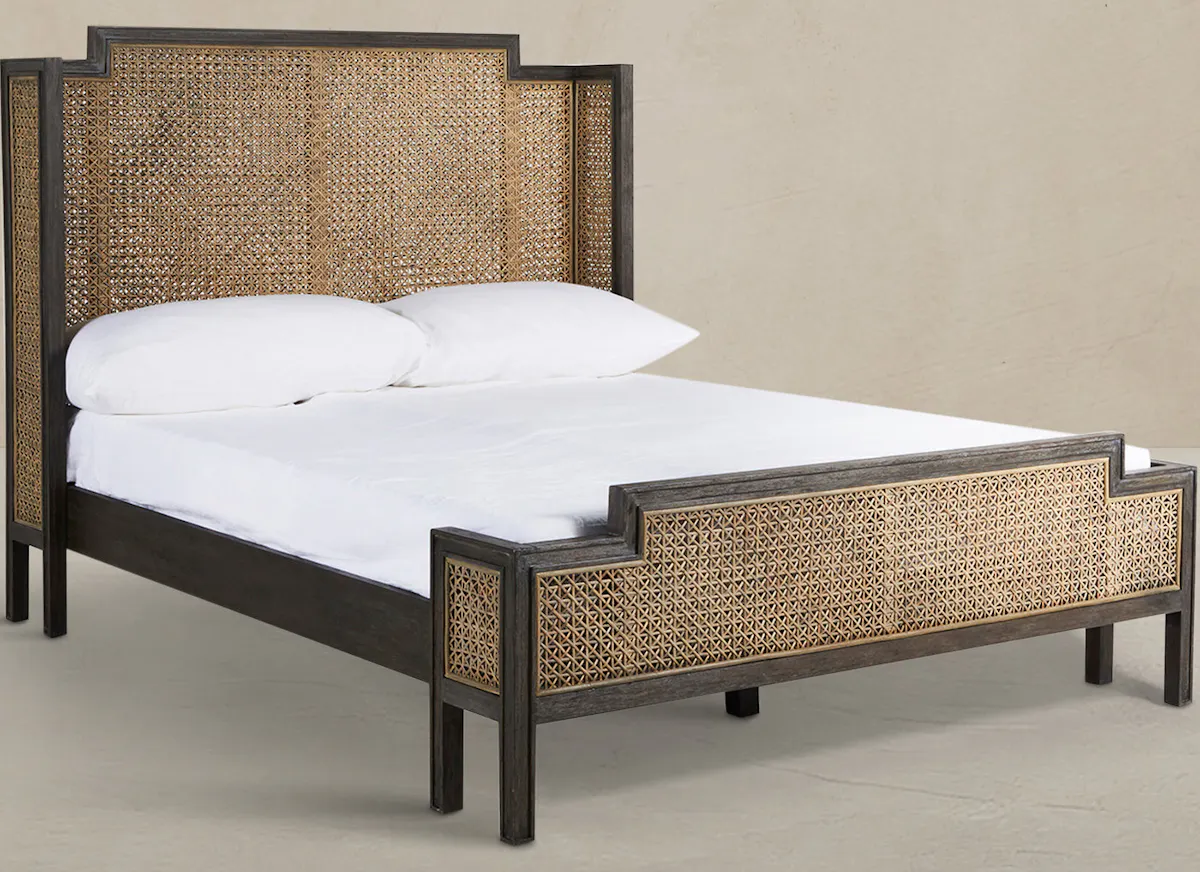 Gabby Home SCH-169345 Camille Natural Rattan Wood Transitional Cane Bed - Queen, Brown Gabby Home SCH-169345 Camille Natural Rattan Wood Transitional Cane Bed - Queen, Brown
