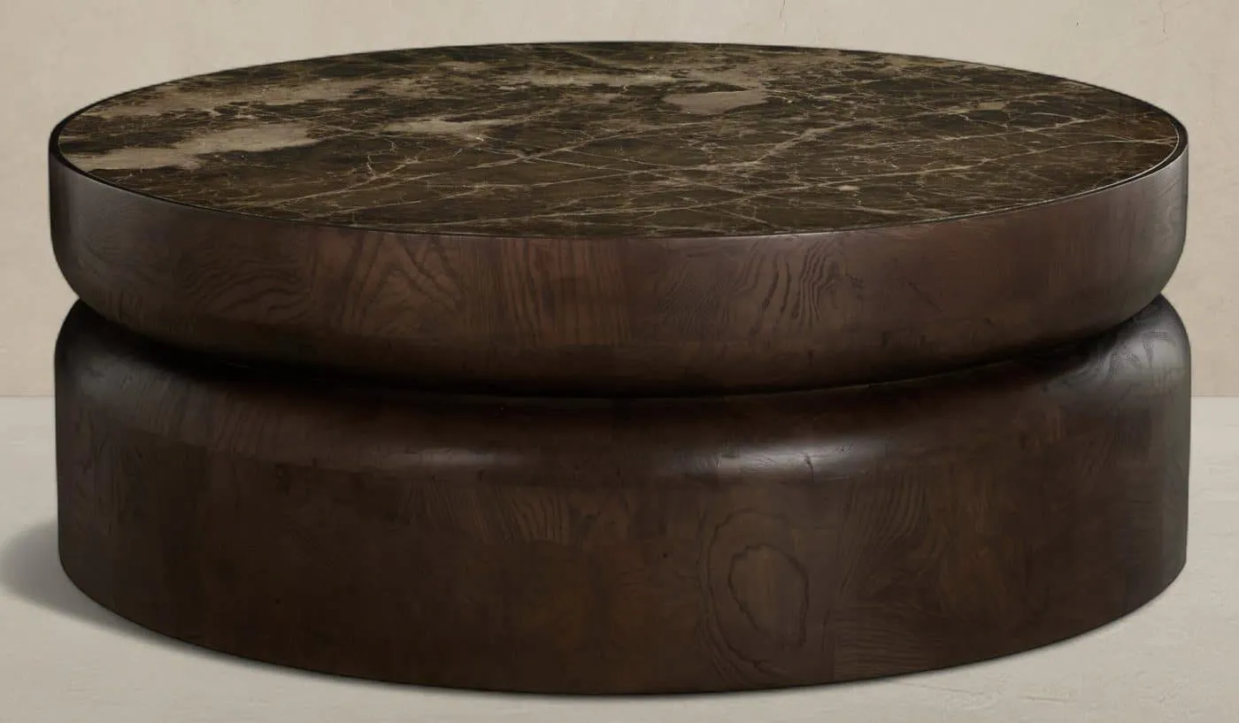 Gabby Home SCH-175969 Summit Ash Burl Circle Pedestal Coffee Table – Dusk