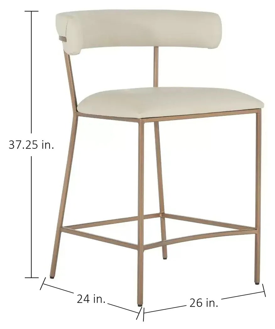 Gabby Home SCH-175540 Matlock Metal Faux Leather Counter Stool - White Brass Gabby Home SCH-175540 Matlock Metal Faux Leather Counter Stool - White Brass