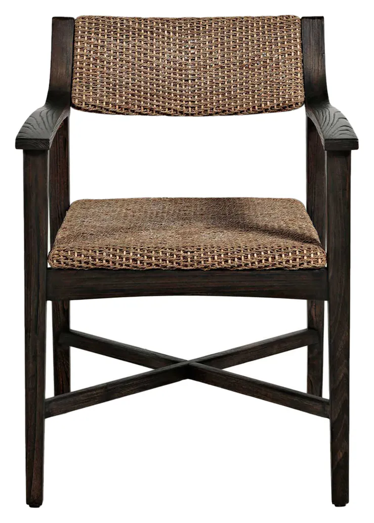 Gabby Home SCH-160340 Richard Rubber Wood Seagrass Mod Curved Armchair - Dark Brown Gabby Home SCH-160340 Richard Rubber Wood Seagrass Mod Curved Armchair - Dark Brown