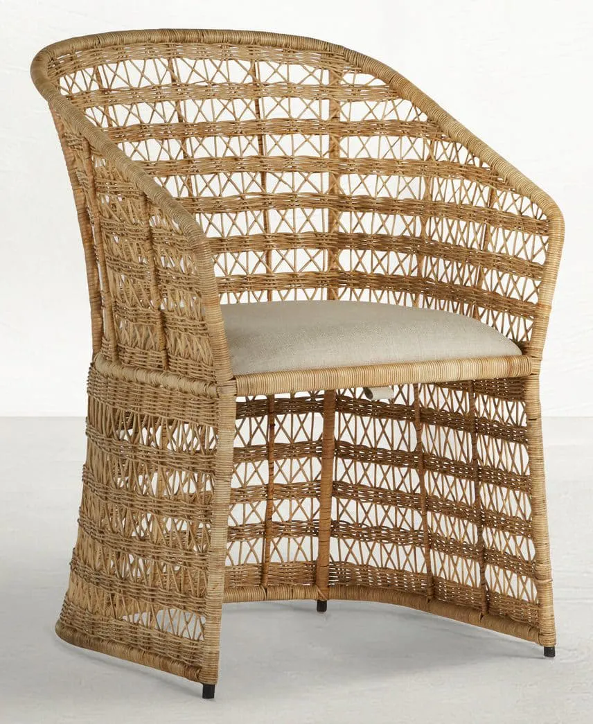 Gabby Home SCH-166335 Libby Natural Rattan Metal Sloping Arms Dining Chair – Dark Gray Vienna Custard