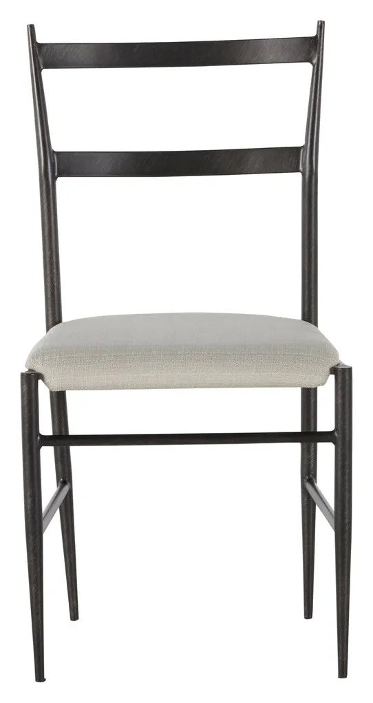 Gabby Home SCH-240510 Ward Faux Leather Iron Tapered Legs Dining Chair - Brushed Black White Gabby Home SCH-240510 Ward Faux Leather Iron Tapered Legs Dining Chair - Brushed Black White