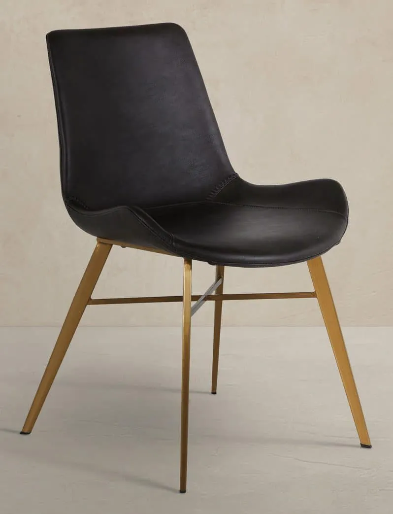 Gabby Home SCH-192350 Hines Faux Leather Stainless Steel Dining Chair – Charcoal Brown Gold