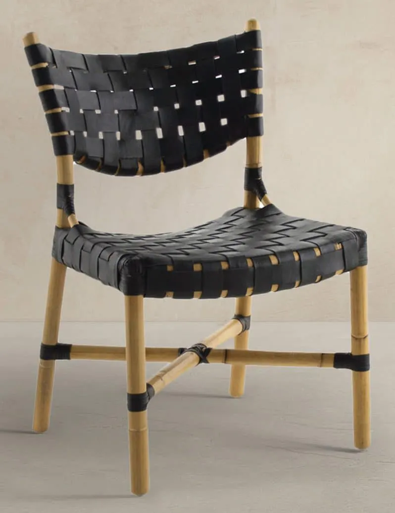 Gabby Home SCH-158055 Morrison Natural Rattan Leather Open Weave Side Chair – Black