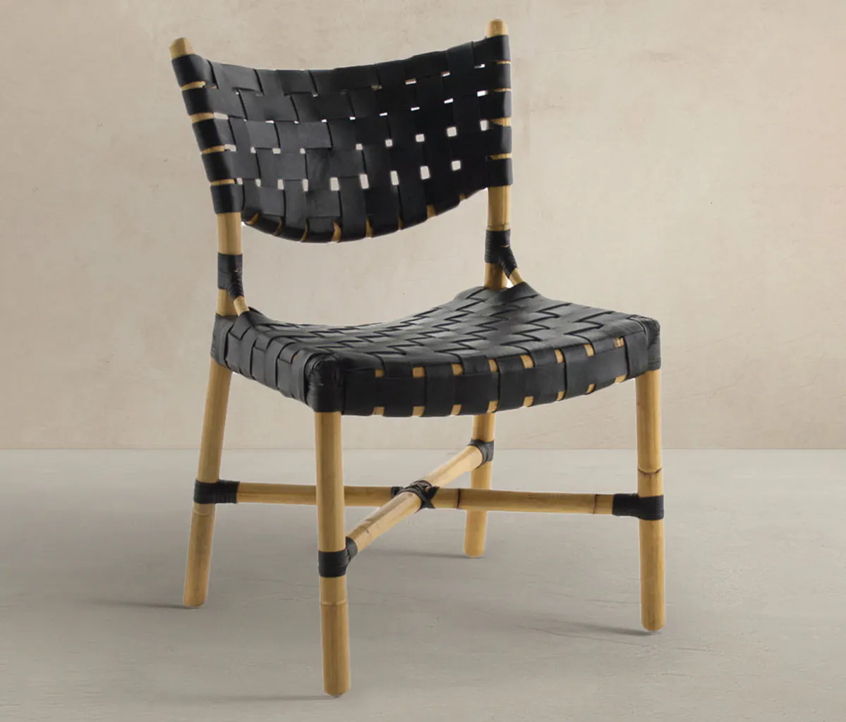 Gabby Home SCH-158055 Morrison Natural Rattan Leather Open Weave Side Chair - Black Gabby Home SCH-158055 Morrison Natural Rattan Leather Open Weave Side Chair - Black