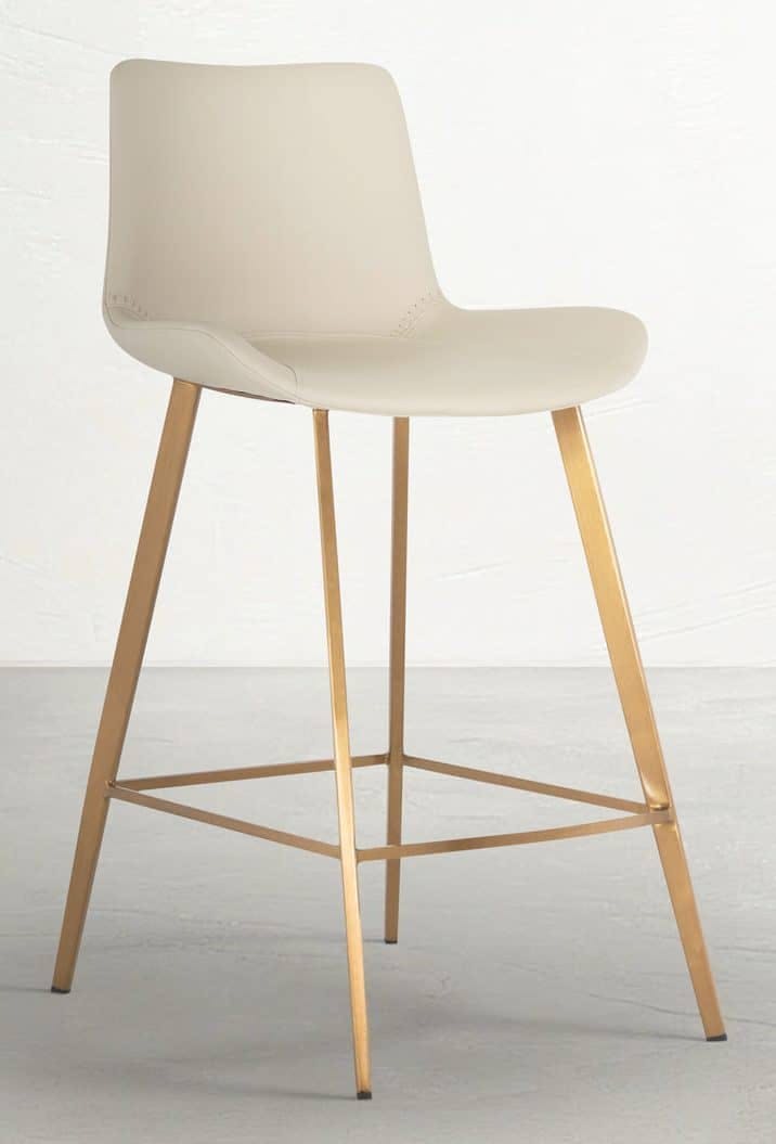 Gabby Home SCH-175622 Hines Faux Leather Stainless Steel Counter Stool – White Gold
