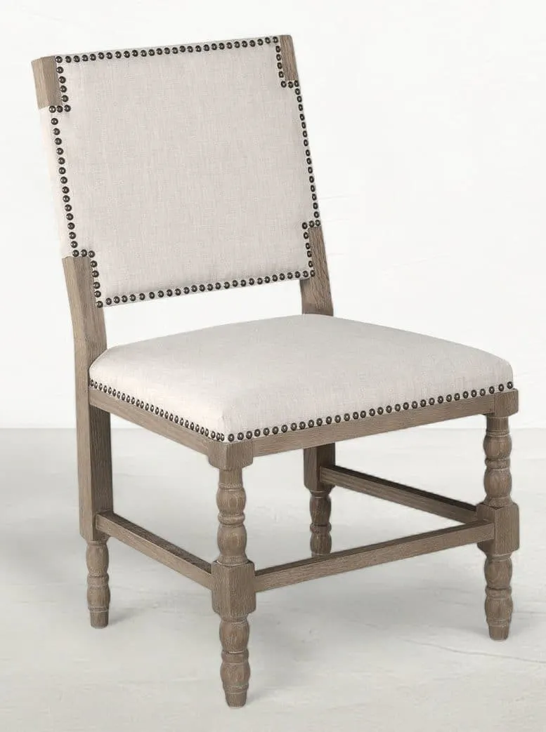 Gabby Home SCH-592-S300-F03 Tyson Sunbrella Acrylic Oak Dining Chair – Burnished Linen Dove