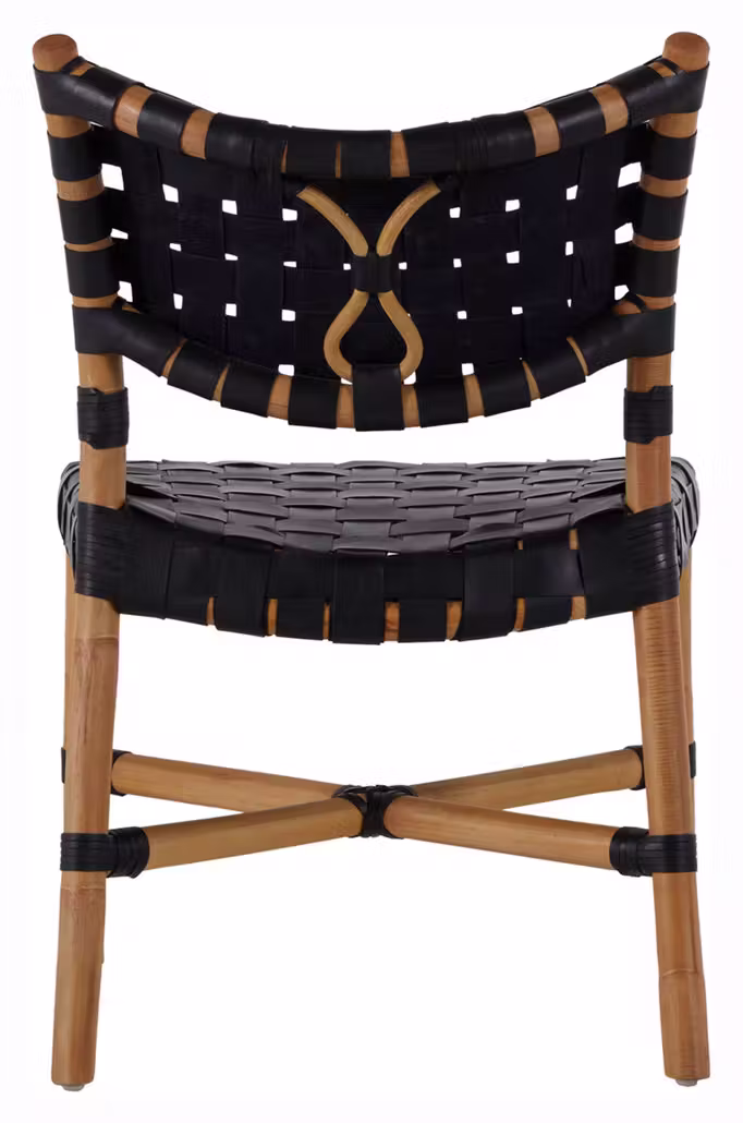 Gabby Home SCH-158055 Morrison Natural Rattan Leather Open Weave Side Chair - Black Gabby Home SCH-158055 Morrison Natural Rattan Leather Open Weave Side Chair - Black