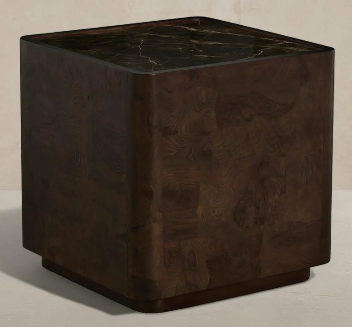 Gabby Home SCH-175952 Summit Ash Burl Square Pedestal Side Table – Dusk