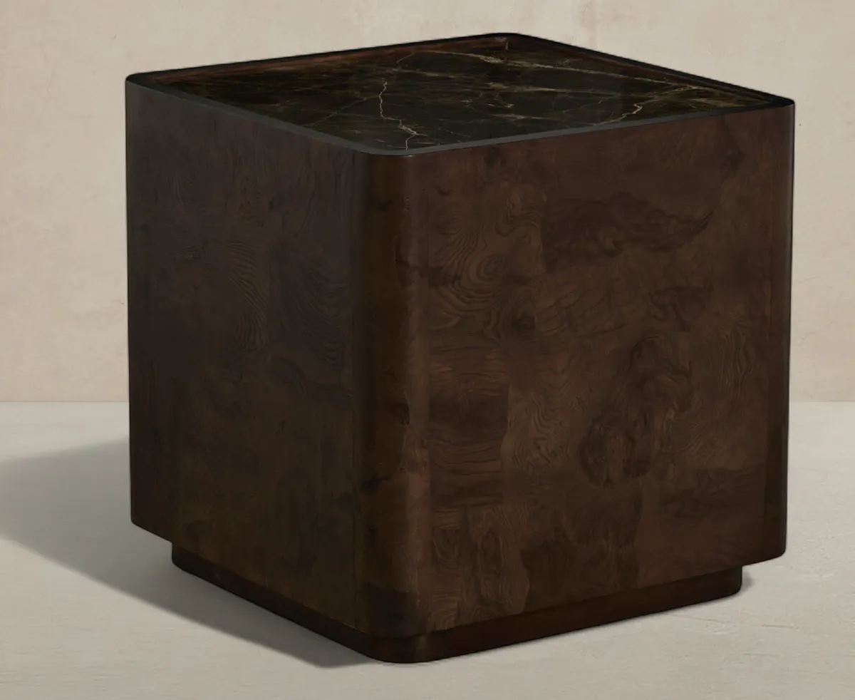 Gabby Home SCH-175952 Summit Ash Burl Square Pedestal Side Table - Dusk Gabby Home SCH-175952 Summit Ash Burl Square Pedestal Side Table - Dusk