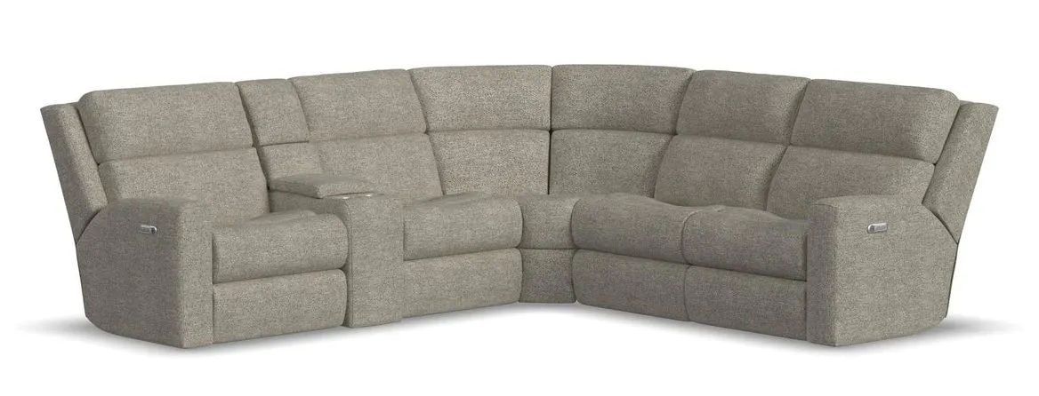 Flexsteel 2805-SECTPH Score Fabric Power Reclining Sectional with Power Headrest & Lumbar