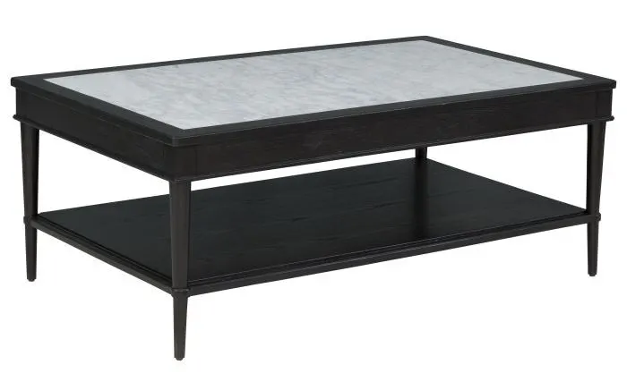 Fairfield 8164-93 Rectangle Cocktail Table with inset White Carrera Stone top