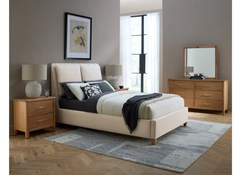 Vaughan Bassett 850-551P-155P-822P-404 Nordhaven Queen Upholstered Bed Pure White Nordic Walnut Vaughan Bassett 850-551P-155P-822P-404 Nordhaven Queen Upholstered Bed Pure White Nordic Walnut