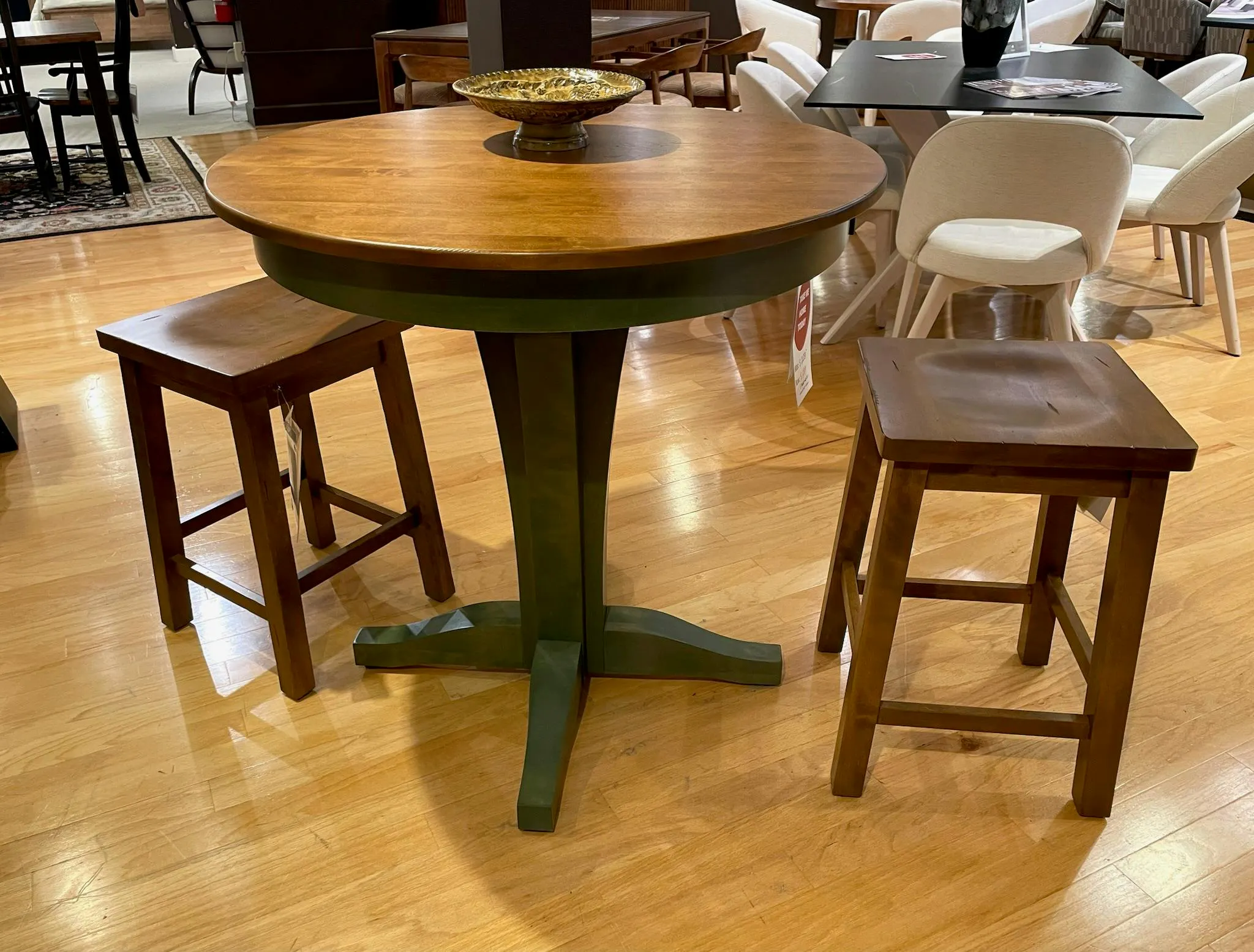 Canadel TRN03636 Wood Top Pedestal Table and 2 Stools