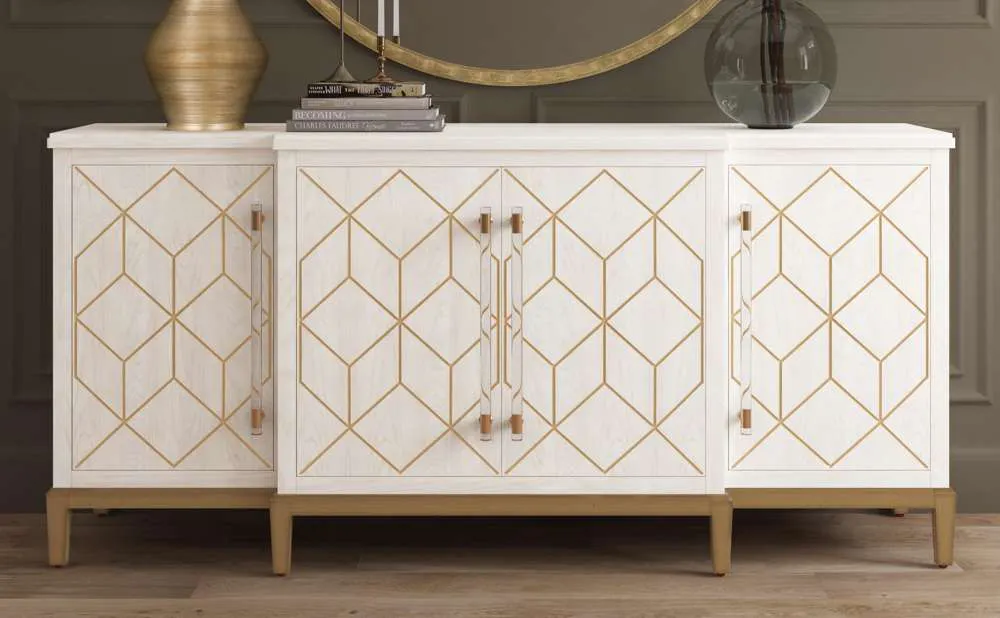 Basset Mirror Company 2431-DR-576 Perrine White Four Door Cabinet Basset Mirror Company 2431-DR-576 Perrine White Four Door Cabinet
