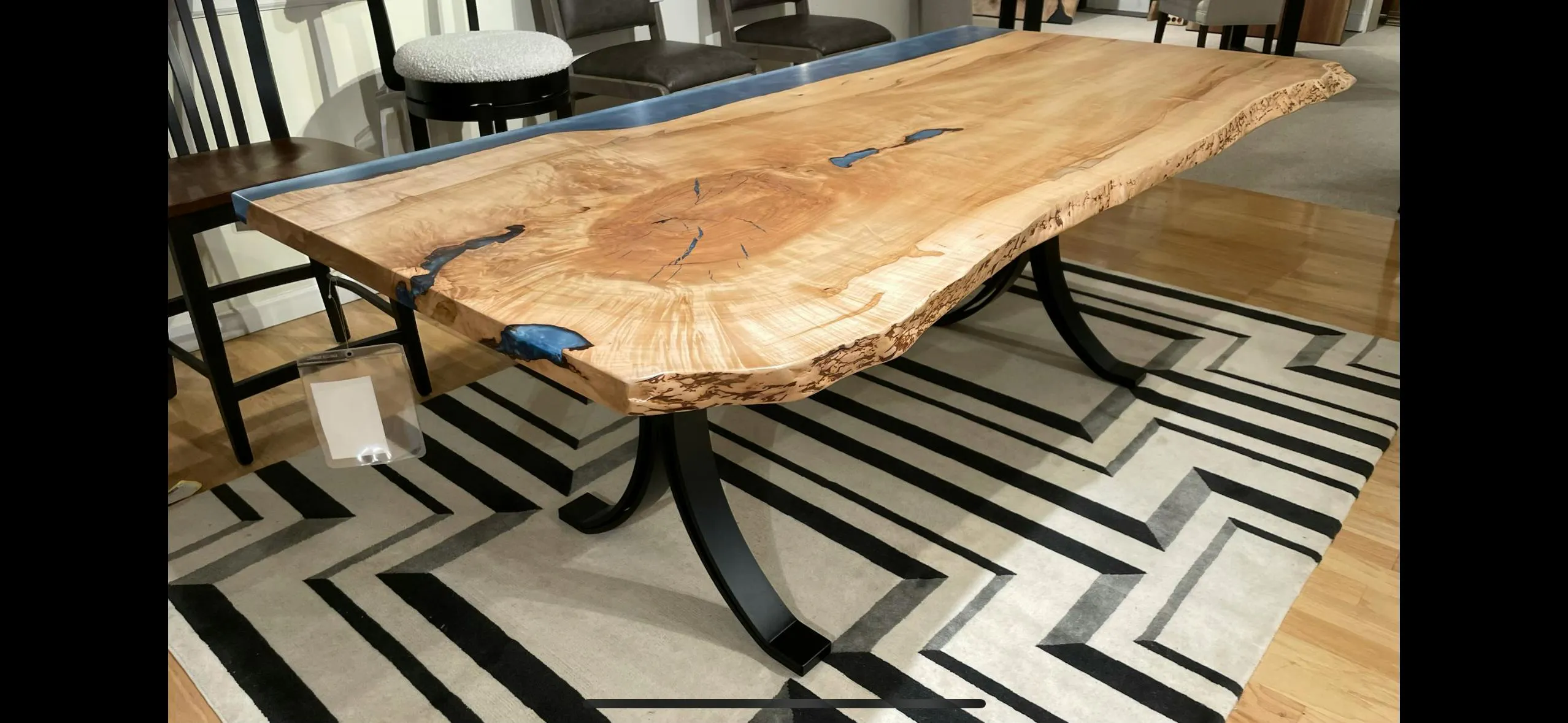 Still Fork SLAB515262 Maple Live Edge Dining Table with Earth Blue Epoxy