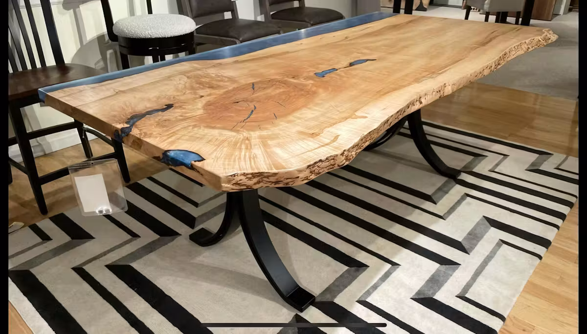 Still Fork SLAB515262 Maple Live Edge Dining Table with Earth Blue Epoxy Still Fork SLAB515262 Maple Live Edge Dining Table with Earth Blue Epoxy