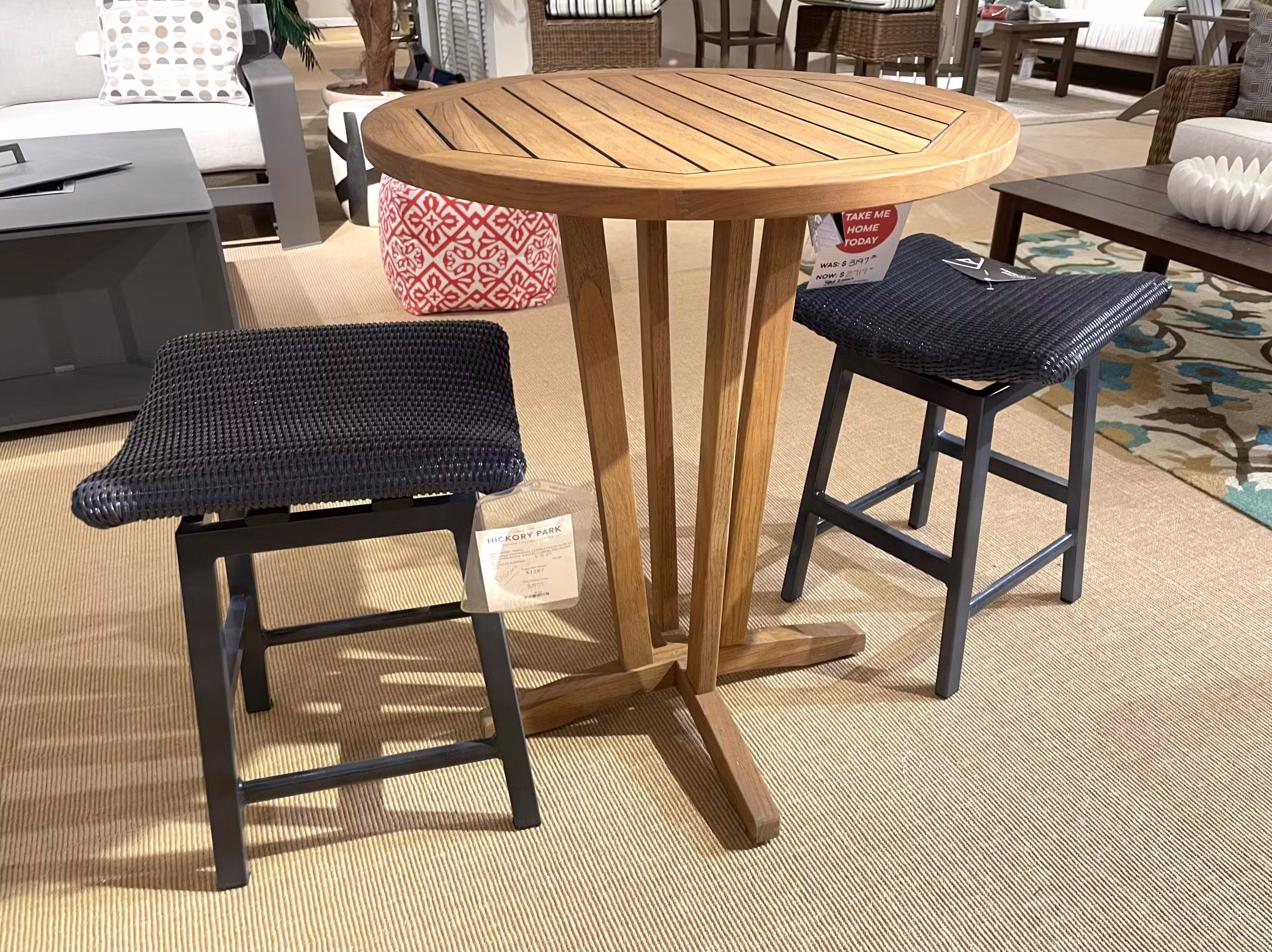 Lloyd Flanders Furniture 286330/86010 Round Teak Table and Counter Stools